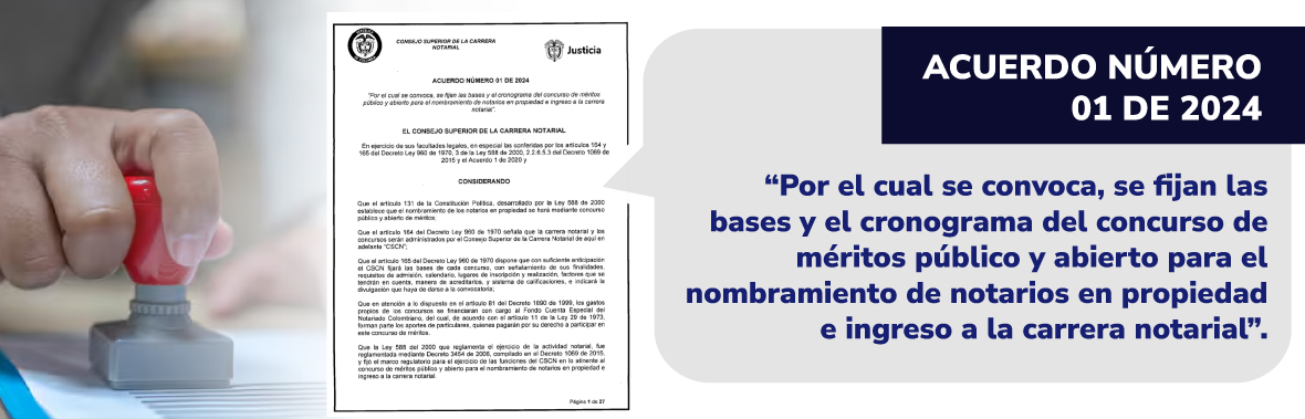 Por el cual se convoca, se fijan las bases y el cronograma del concurso de méritos público y abierto para el nombramiento de notarios en propiedad e ingreso a la carrera notarial